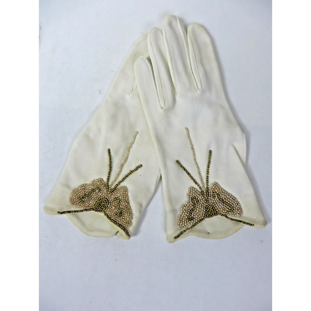 Vtg Hansen Beaded Butterfly White Evening Dress Gloves